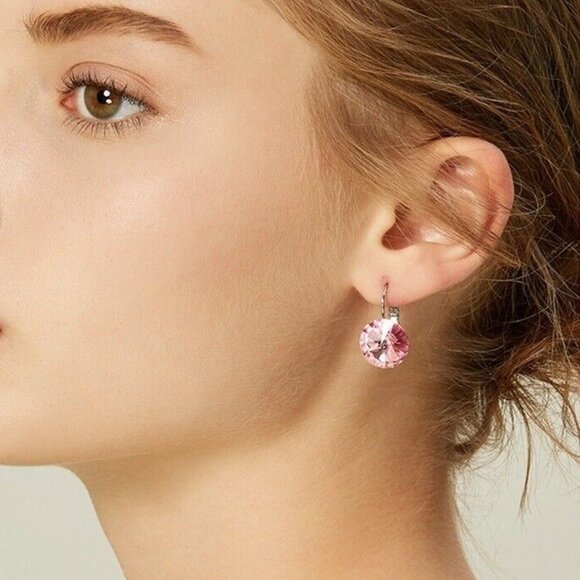 18K Yellow Gold Plated Pink Zircon Crystal Drop Hoop Earrings Gorgeous Gift - Picture 3 of 3